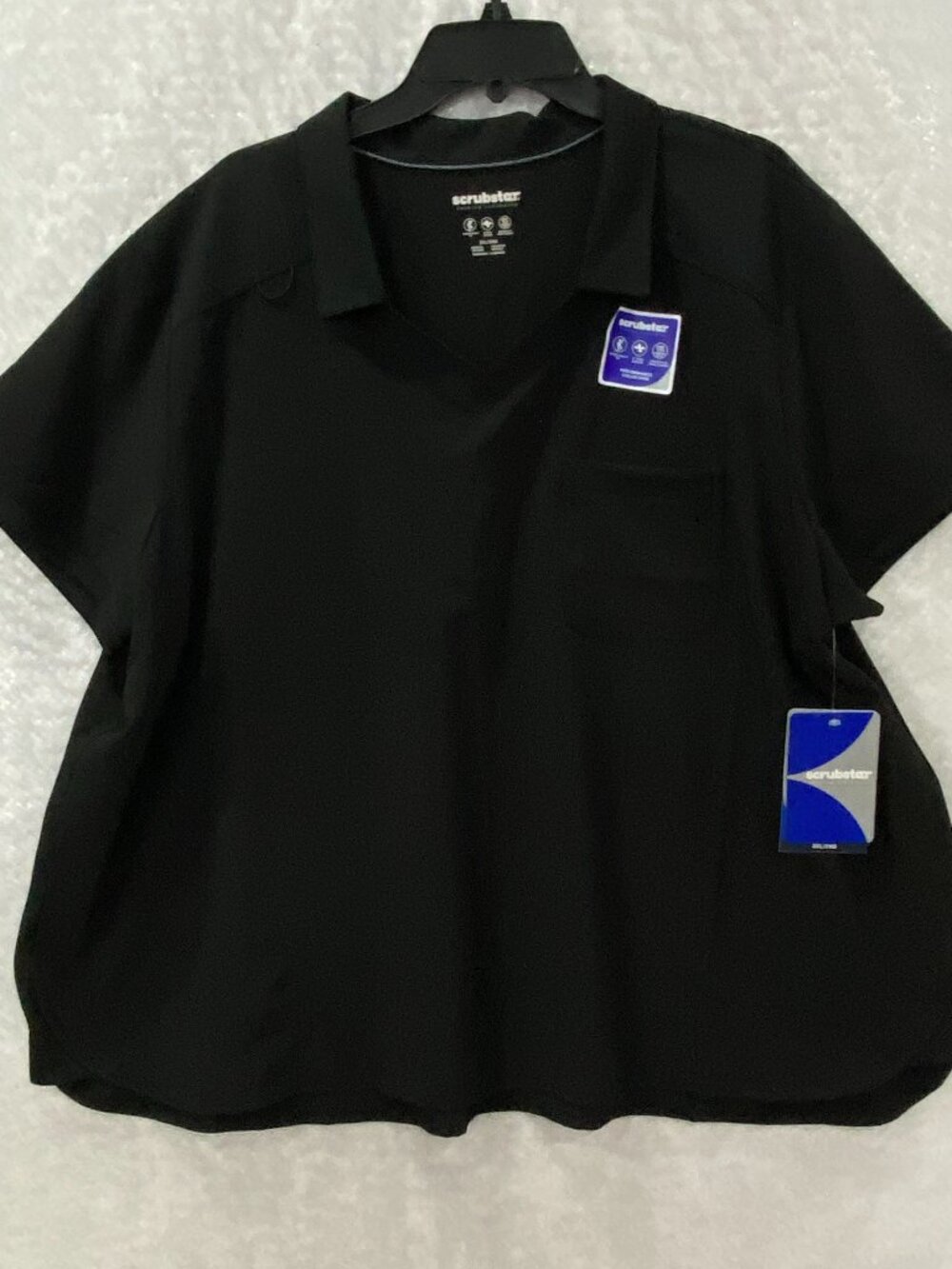 Scrubstar Antimicrobial Collar Scrub Top Black Woman's 3X Moisture Wick Pockets